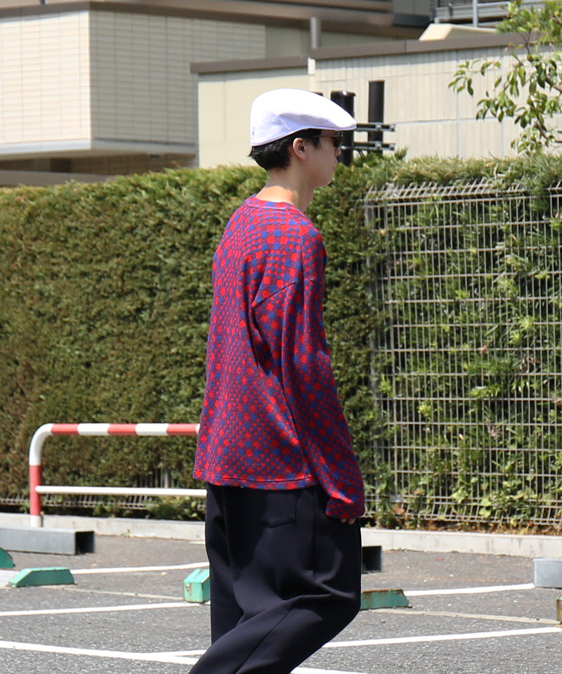 PHINGERIN Gingham l/s waffle thermal "B:RED BLUE"