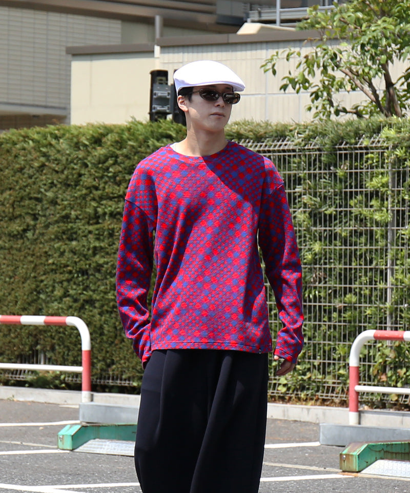 PHINGERIN Gingham l/s waffle thermal "B:RED BLUE"