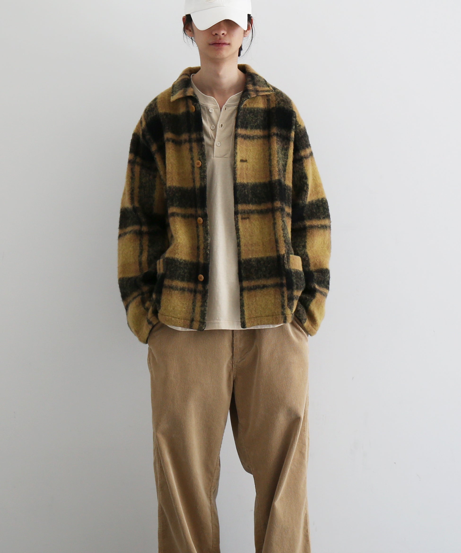 NEEDLES Widespread collar shirt - woolshaggy "B-MUSTARD B"