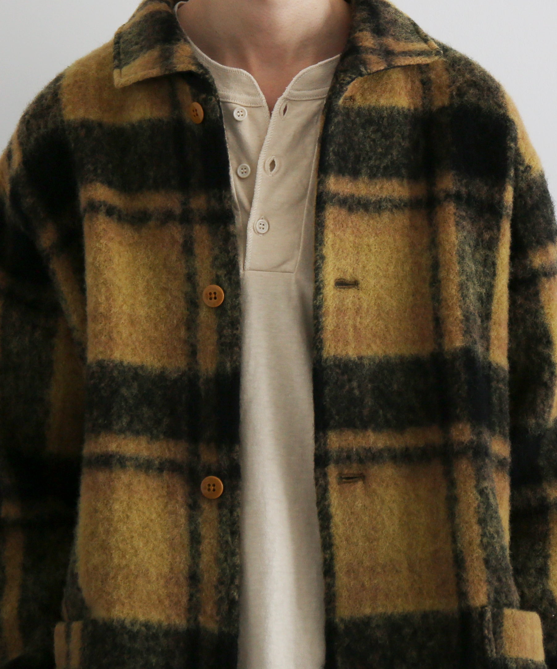 NEEDLES Widespread collar shirt - woolshaggy "B-MUSTARD B"