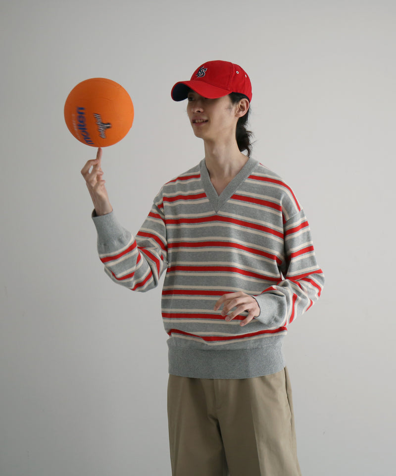 KAIKO Border v neck sweater "FIGURE1"