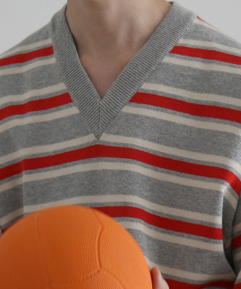 KAIKO Border v neck sweater "FIGURE1"