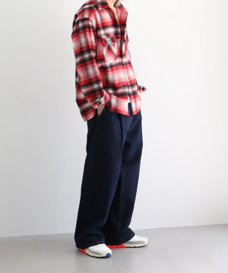 UNUSED Us2583 long sleeve wool check shirt "RED×CHECK"