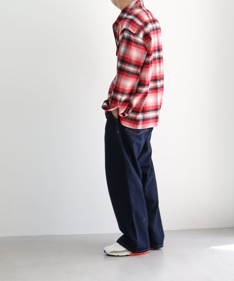 UNUSED Us2583 long sleeve wool check shirt "RED×CHECK"