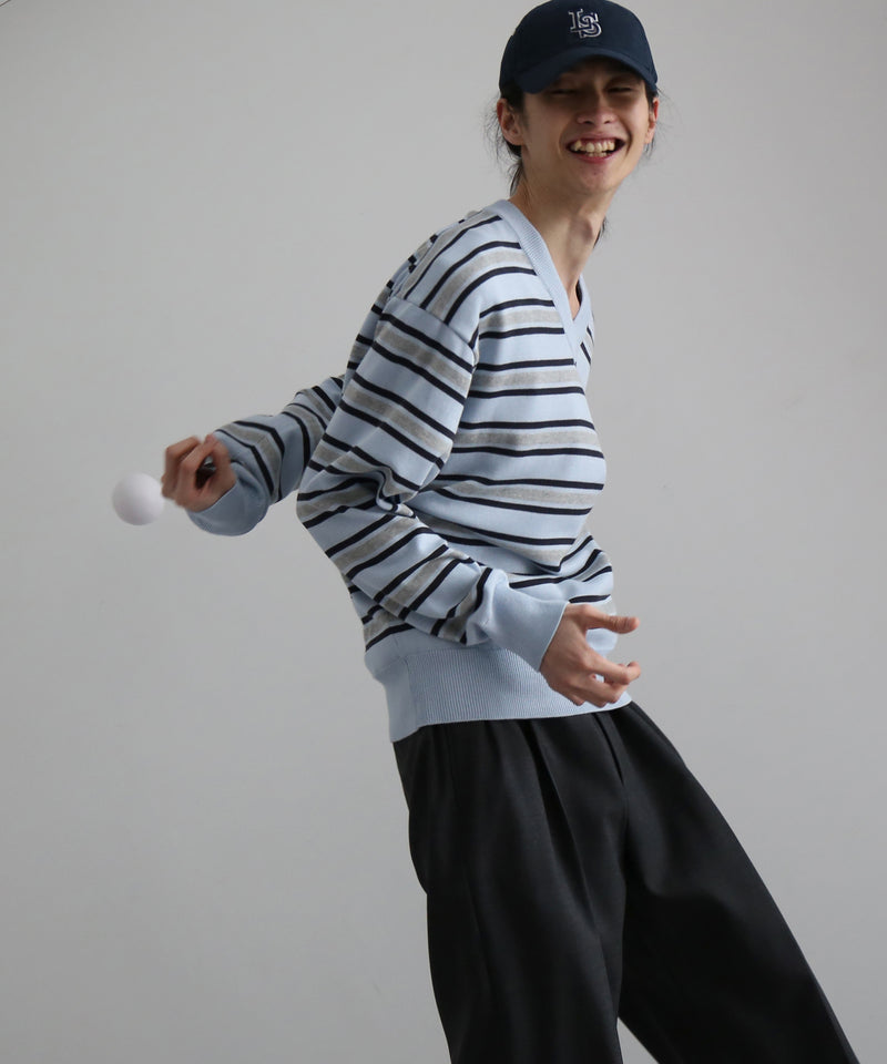 KAIKO Border v neck sweater "FIGURE1"