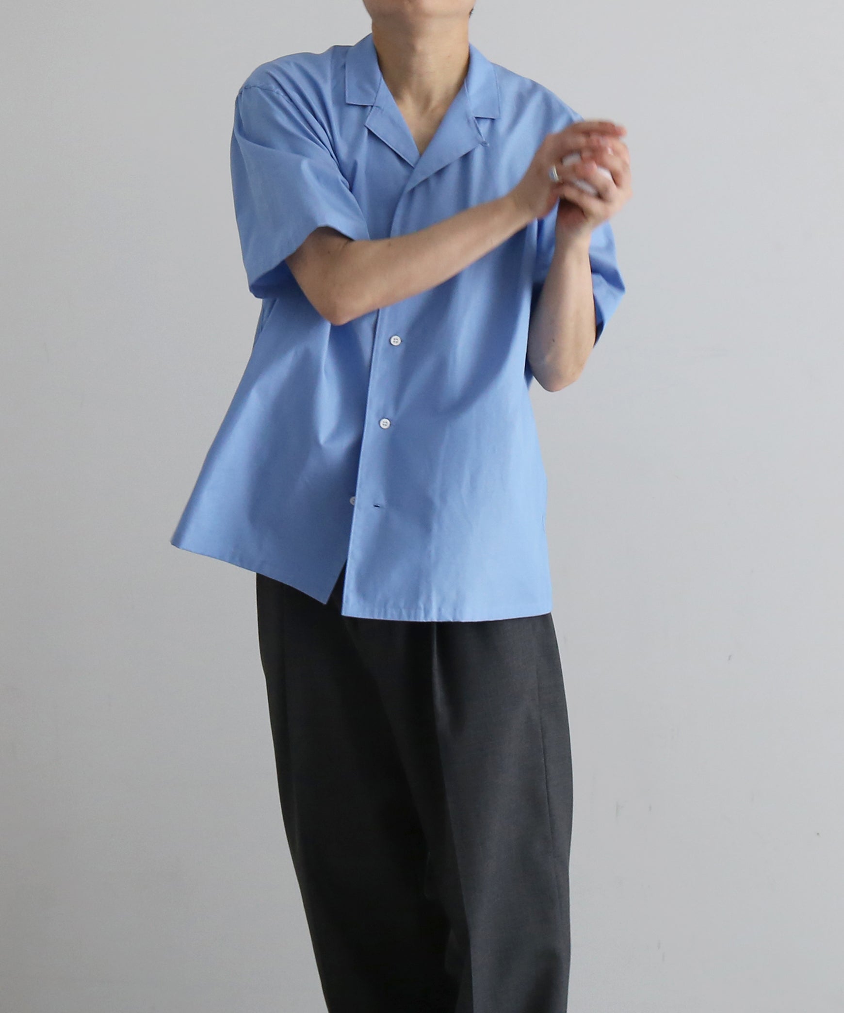 DIGAWEL Open-collar s/s shirt "DARK SAX"
