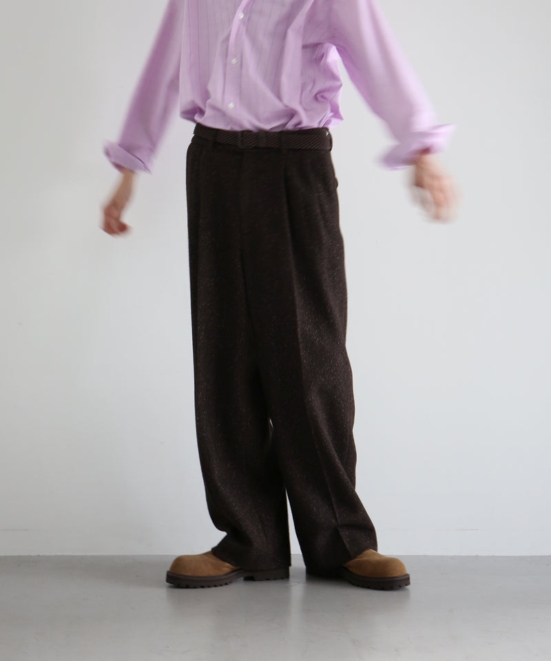 URU Silk napped tweed - 2 tuck pants "D.BROWN"