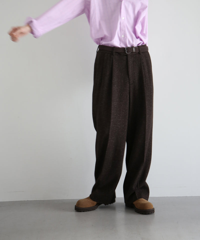 URU Silk napped tweed - 2 tuck pants "D.GRAY"