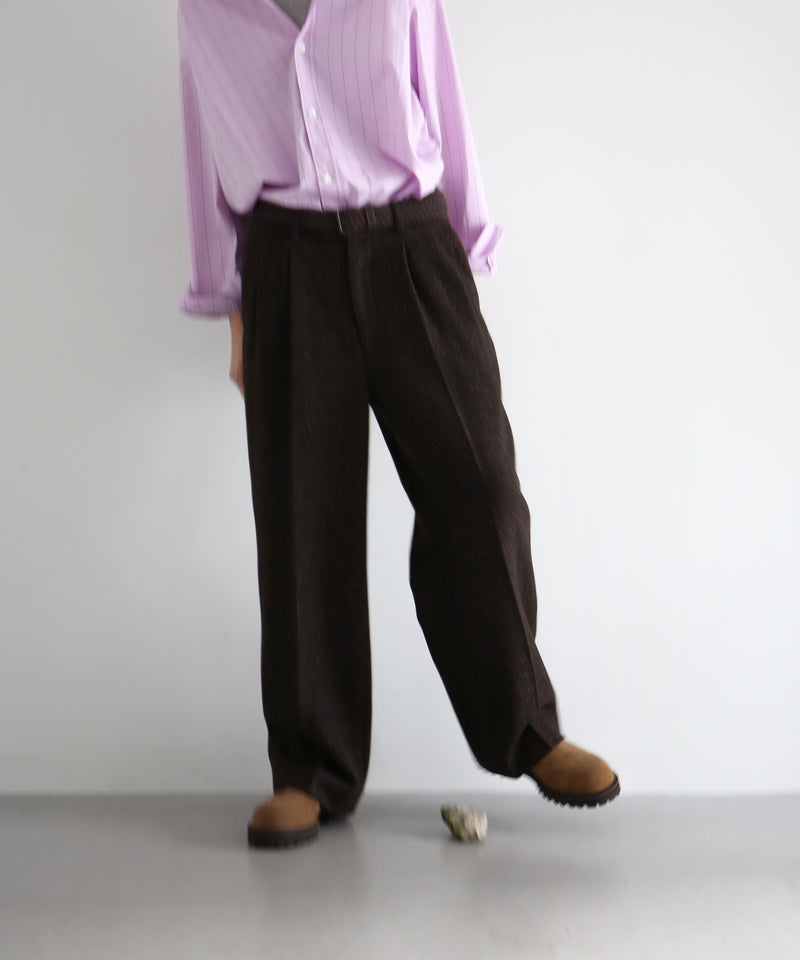 URU Silk napped tweed - 2 tuck pants "D.BROWN"