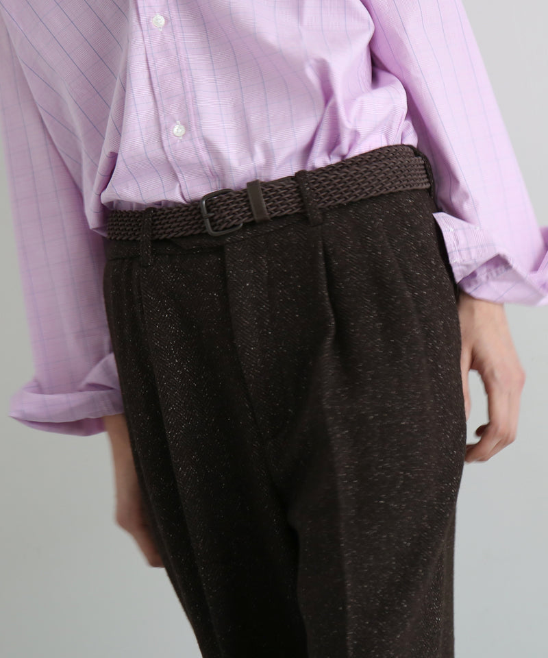 URU Silk napped tweed - 2 tuck pants "D.BROWN"