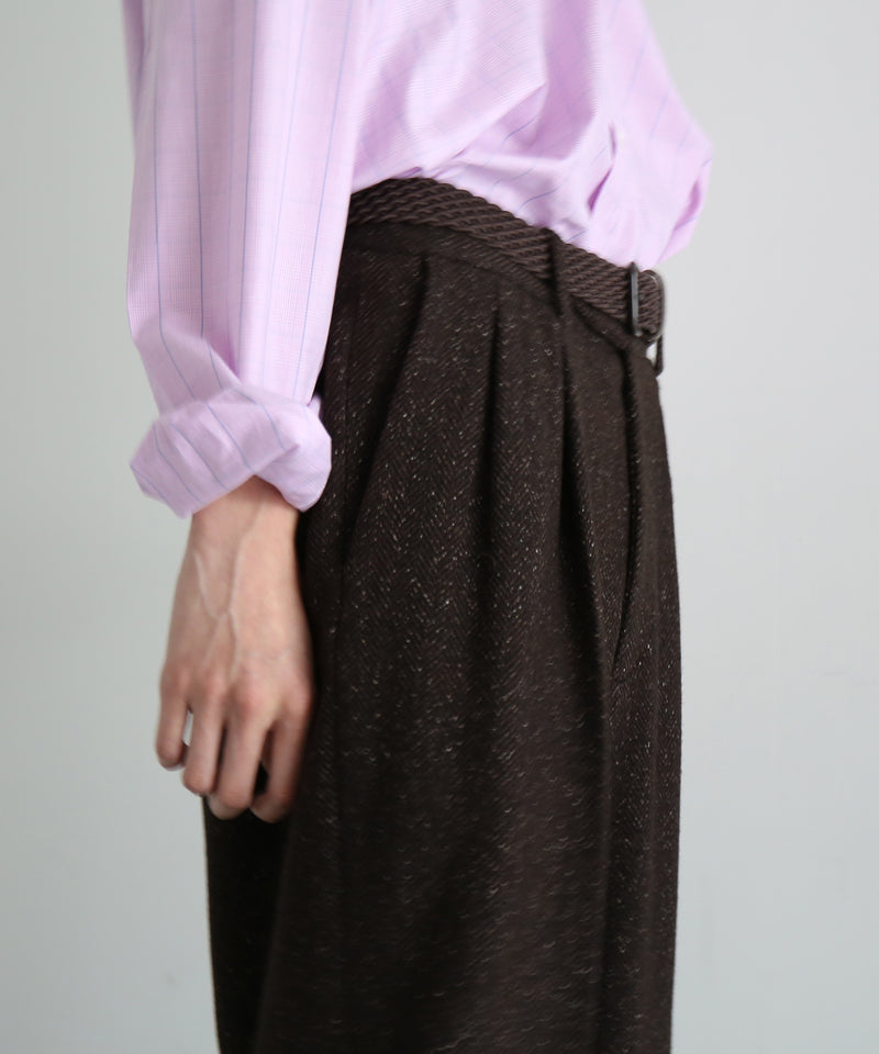 URU Silk napped tweed - 2 tuck pants "D.BROWN"