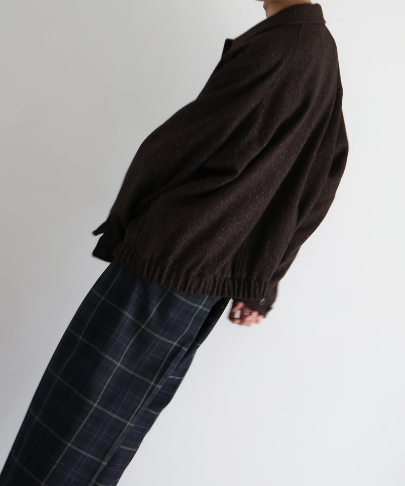 URU Silk napped tweed - zip up blouson "D.BROWN"