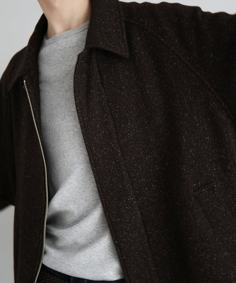 URU Silk napped tweed - zip up blouson "D.BROWN"