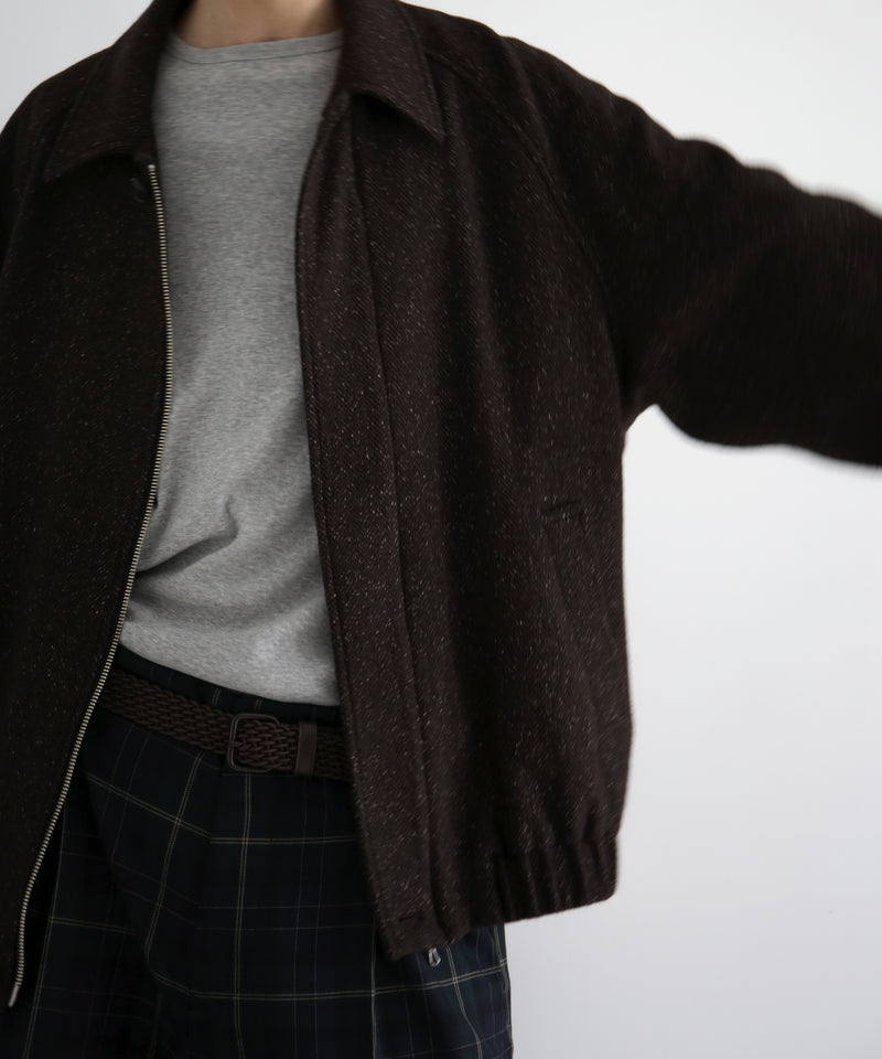 URU Silk napped tweed - zip up blouson "D.BROWN"