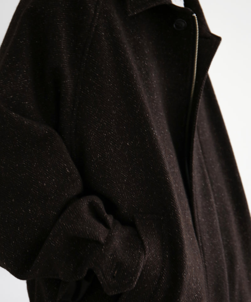 URU Silk napped tweed - zip up blouson "D.BROWN"