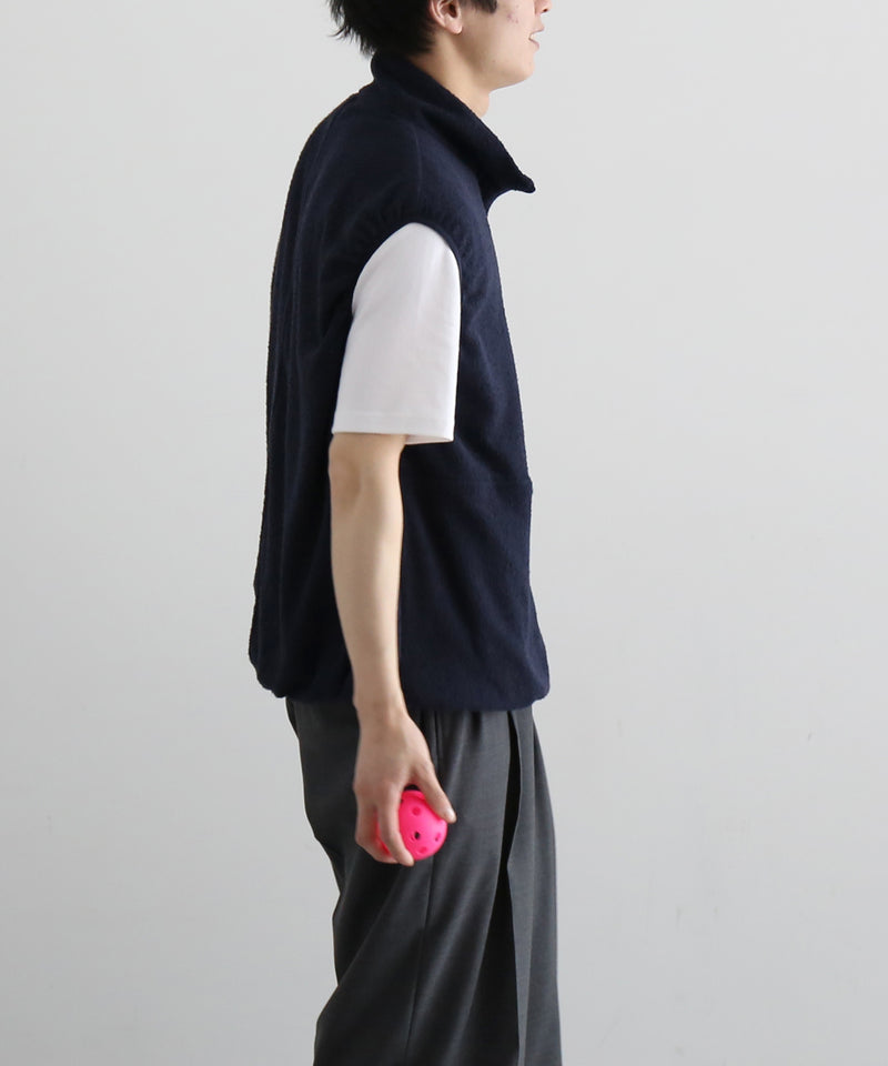 NOWHAW Towel cloth half zip vest "NAVY"