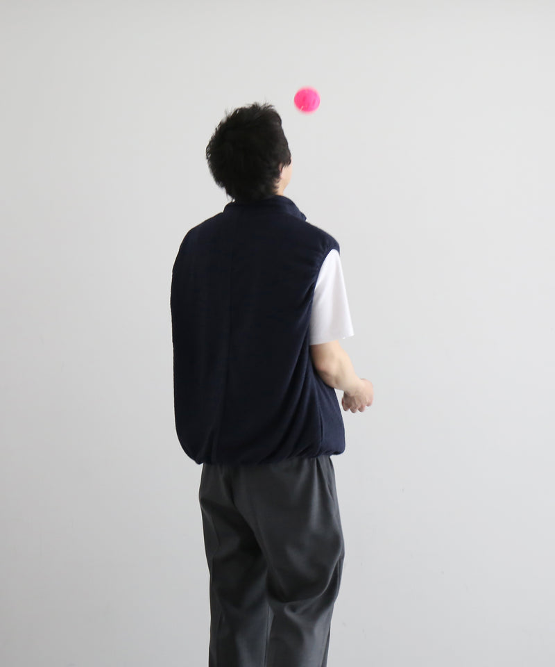NOWHAW Towel cloth half zip vest "NAVY"