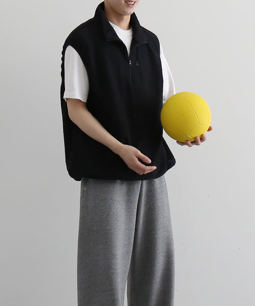 NOWHAW Towel cloth half zip vest "BLACK"