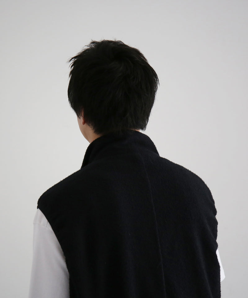 NOWHAW Towel cloth half zip vest "BLACK"