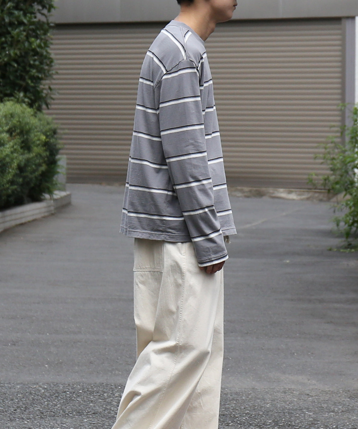 UNUSED Us2599 Long sleeve border t-shirt "GRAY"