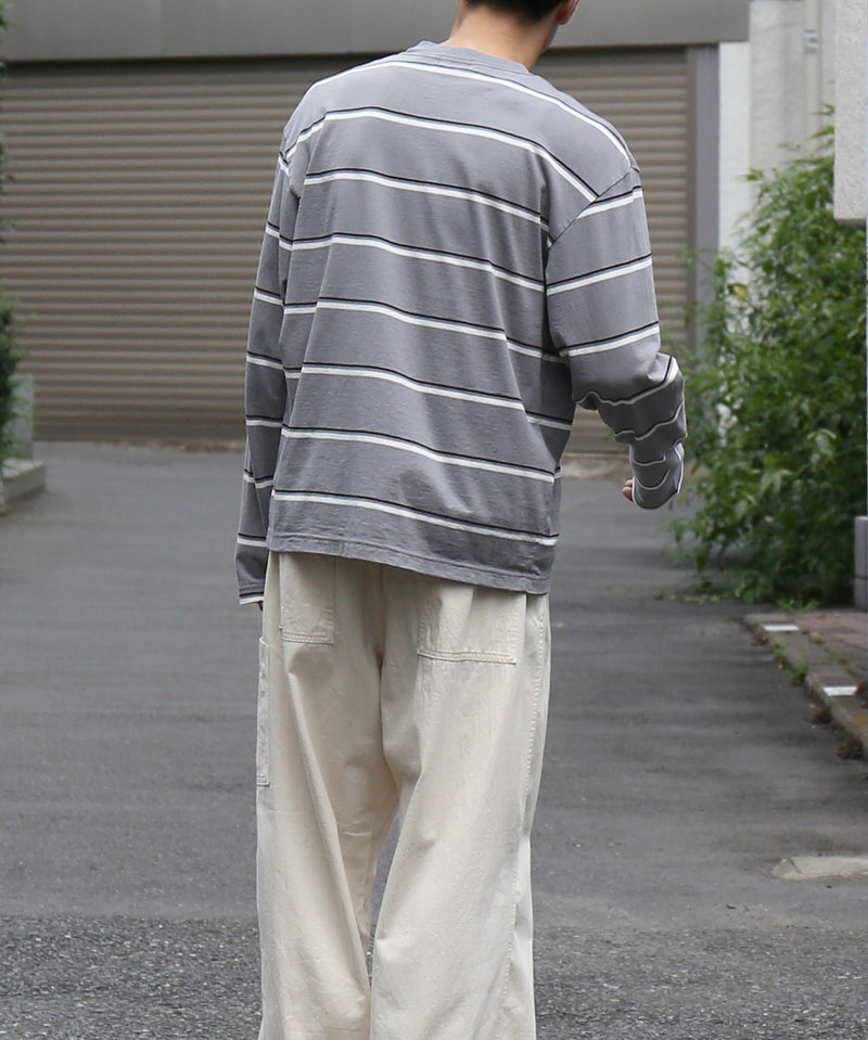 UNUSED Us2599 Long sleeve border t-shirt "GRAY"