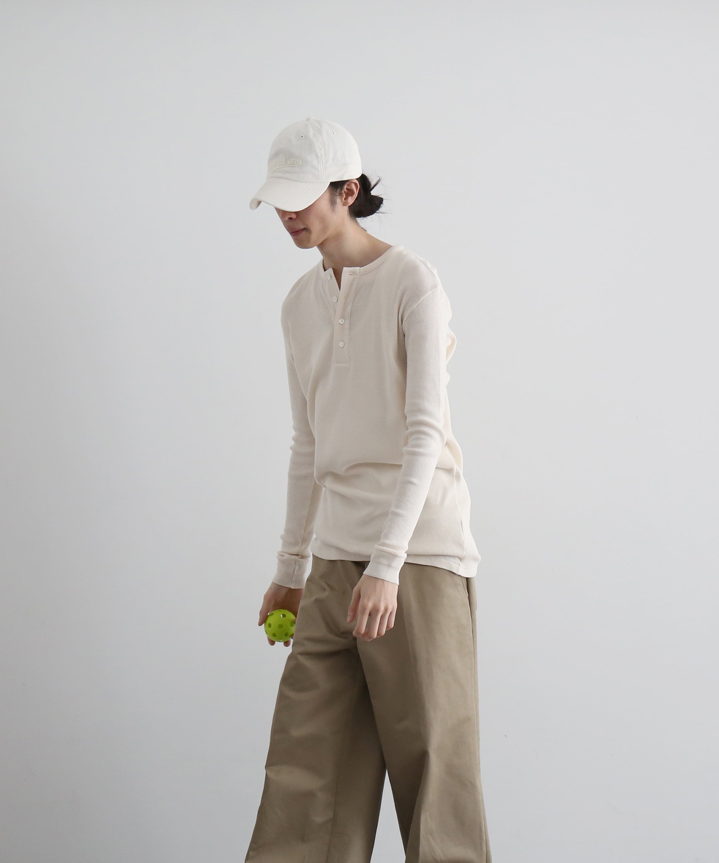 AURALEE Organic soft rib henley neck p/o "IVORY"