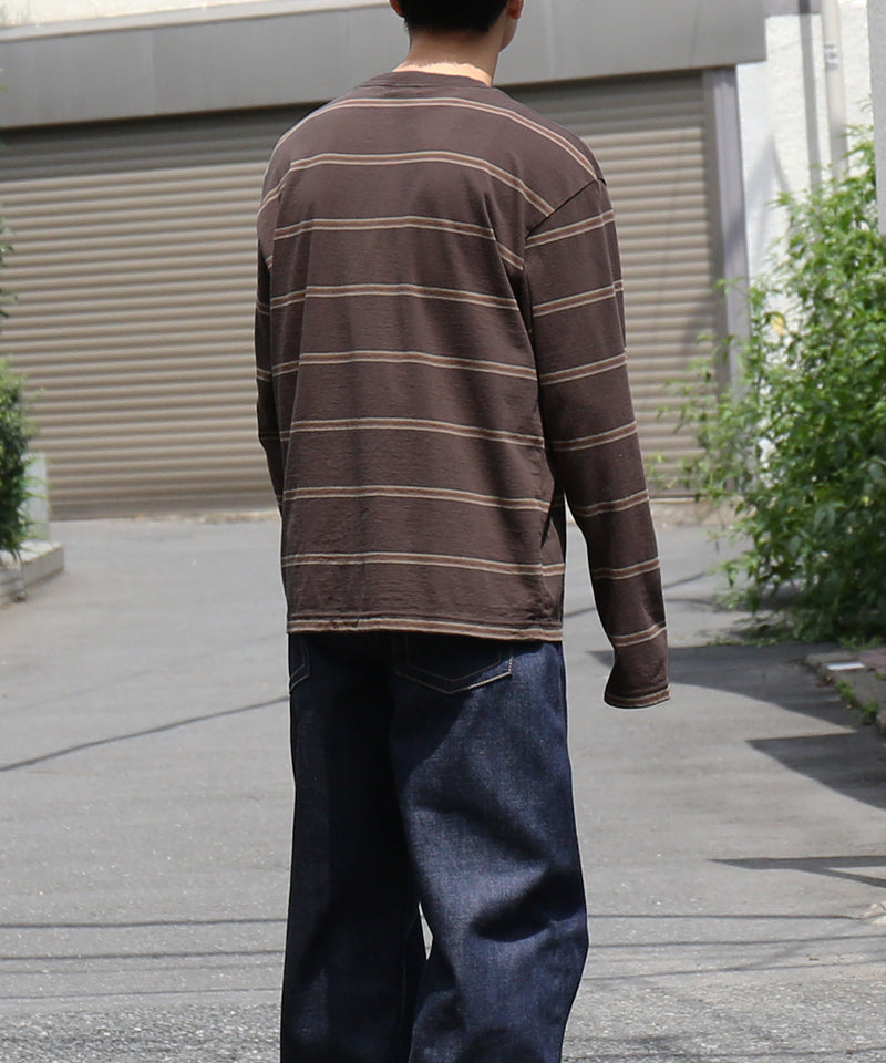 UNUSED Us2599 Long sleeve border t-shirt "BROWN"