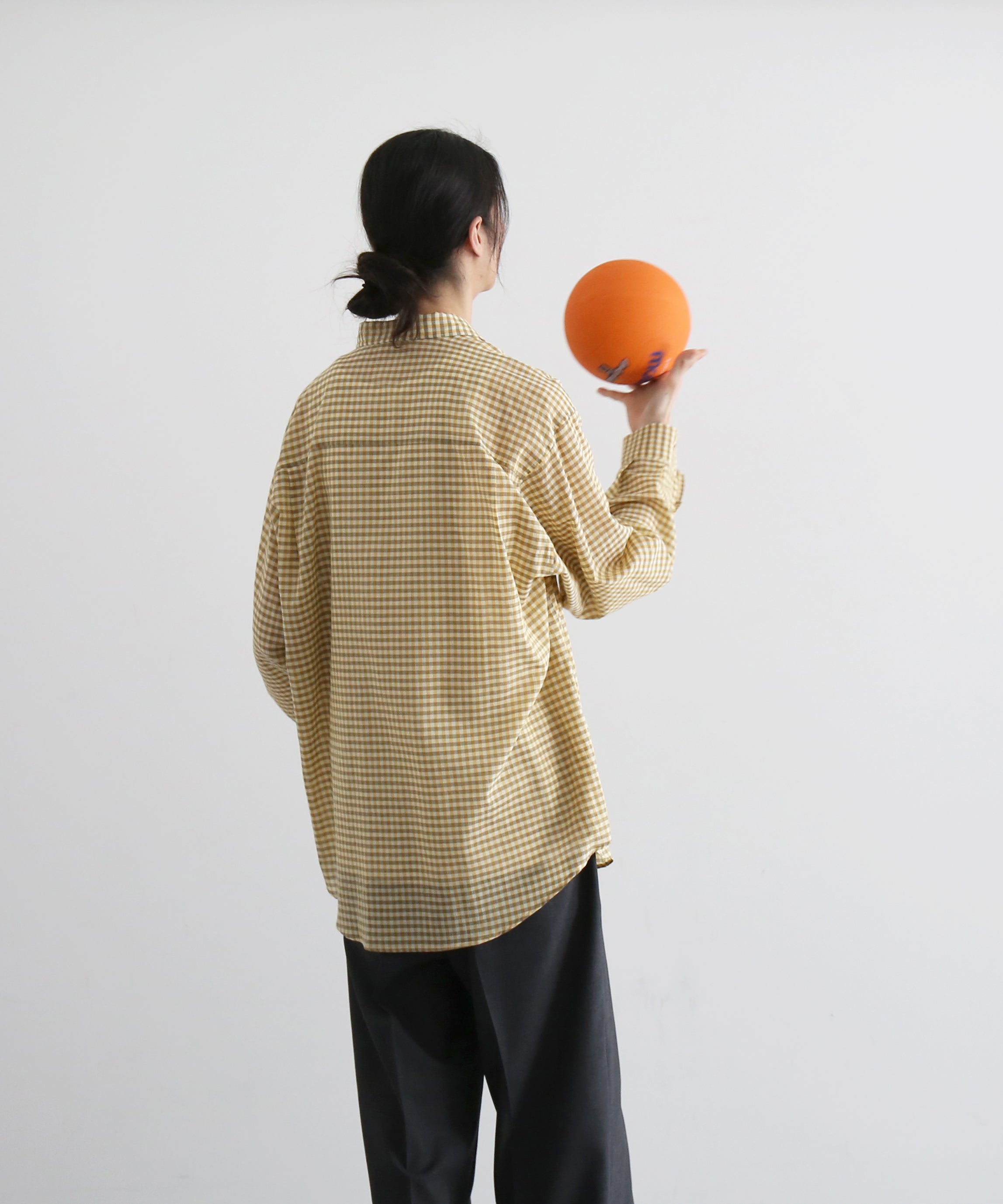 AURALEE Airy light cotton check big shirt "MUSTARD GINGHAM CHECK"