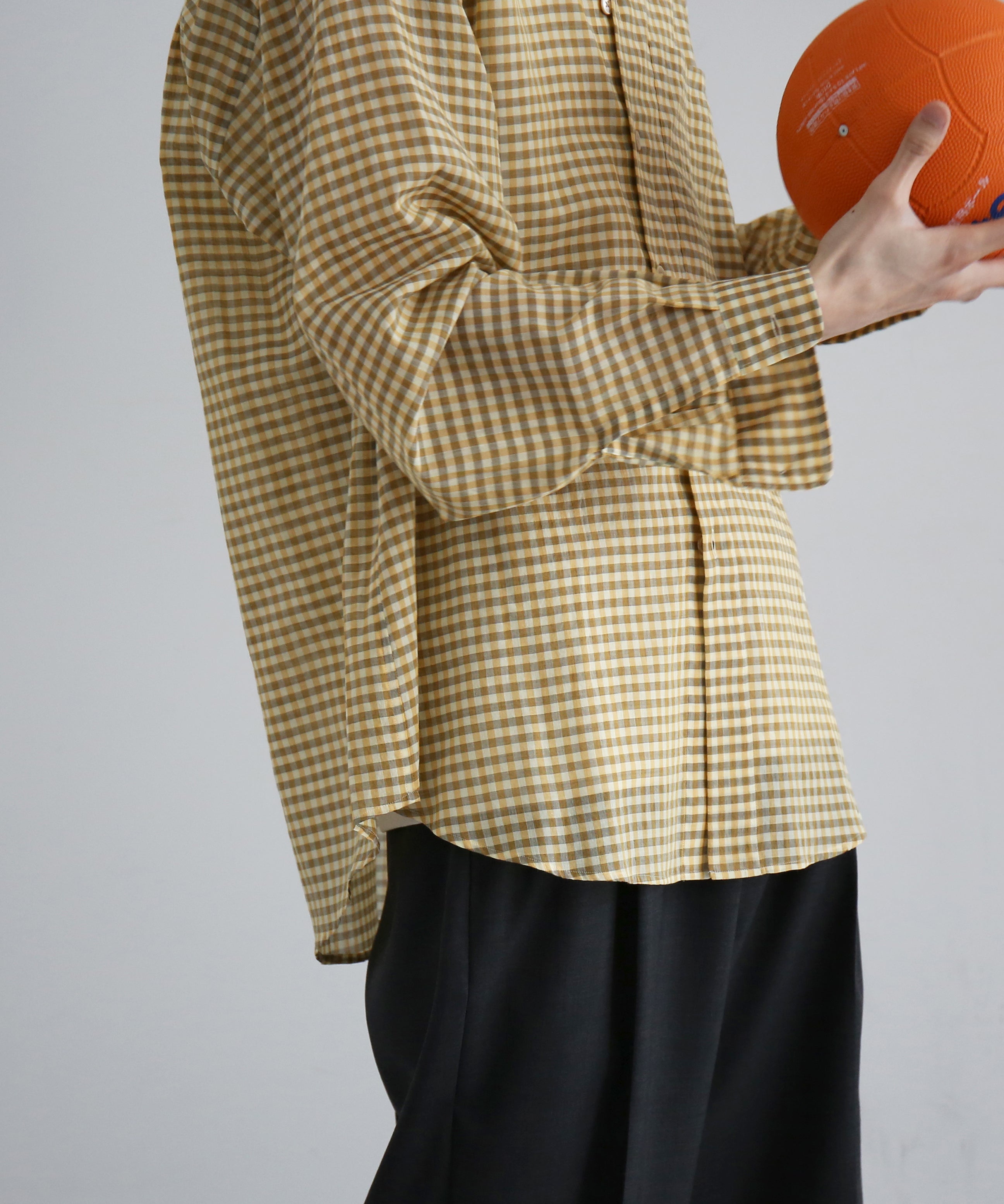 AURALEE Airy light cotton check big shirt "MUSTARD GINGHAM CHECK"
