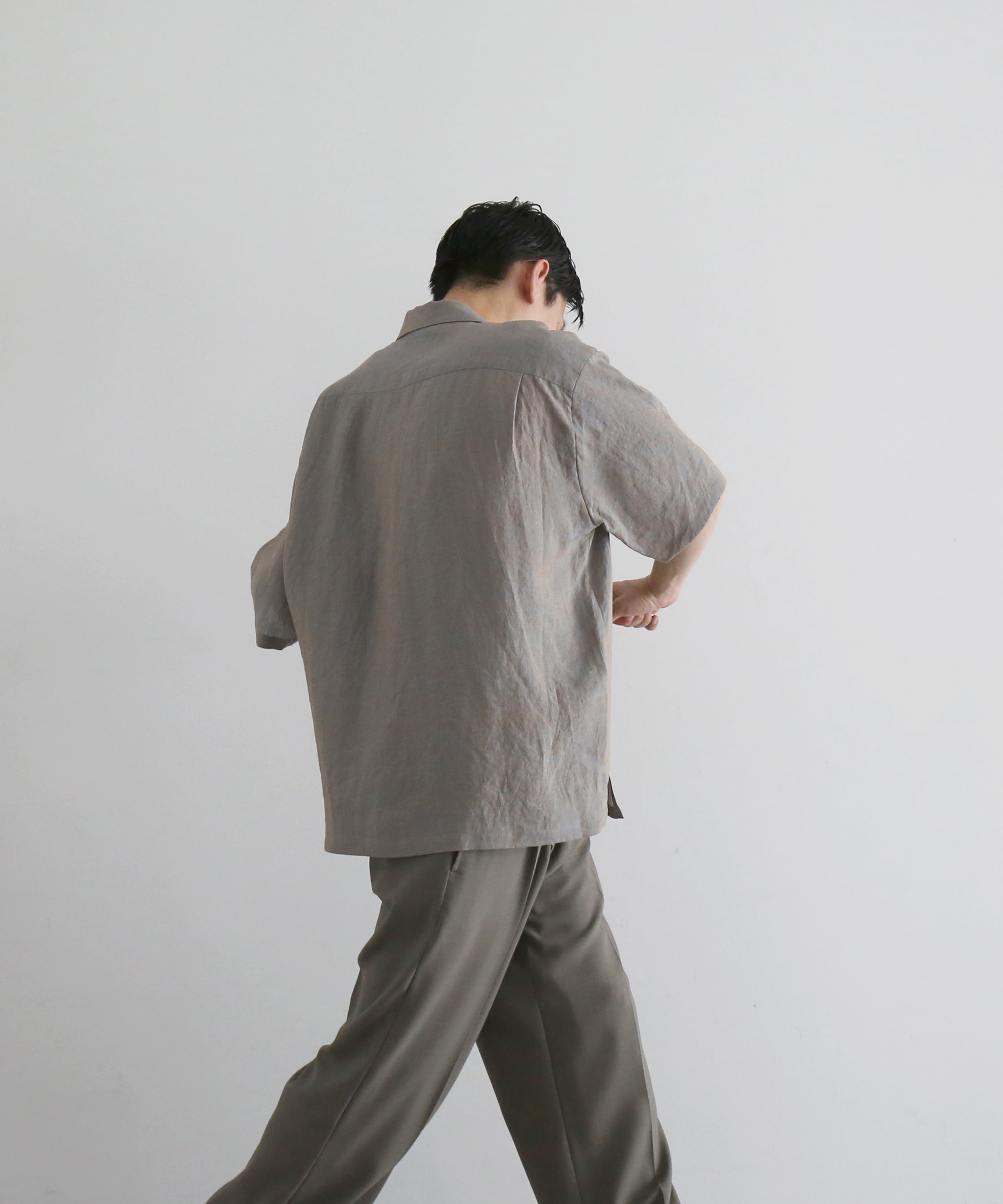 WHOWHAT Hemp chambry open collar shirt "MUNCH GRAY"