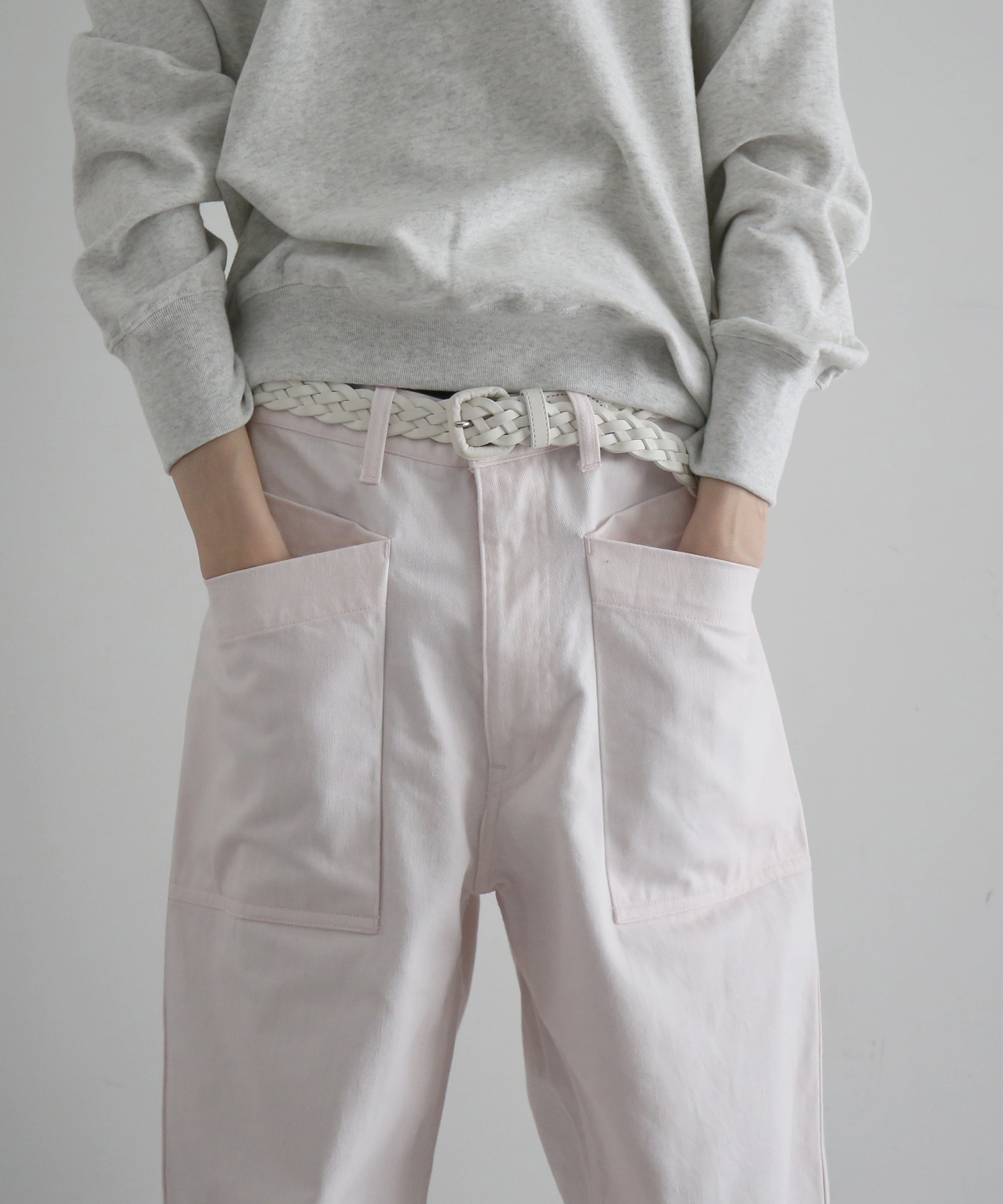 WHOWHAT 12oz denim origami pocket pants "LIGHT PINK"