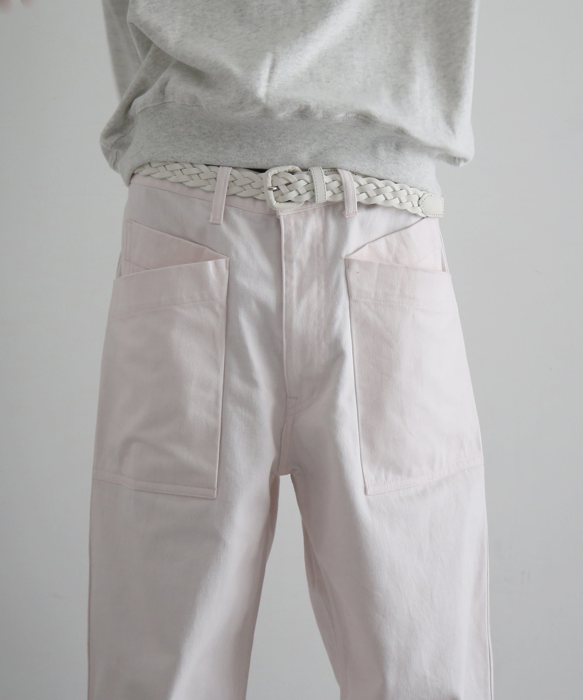 WHOWHAT 12oz denim origami pocket pants "LIGHT PINK"