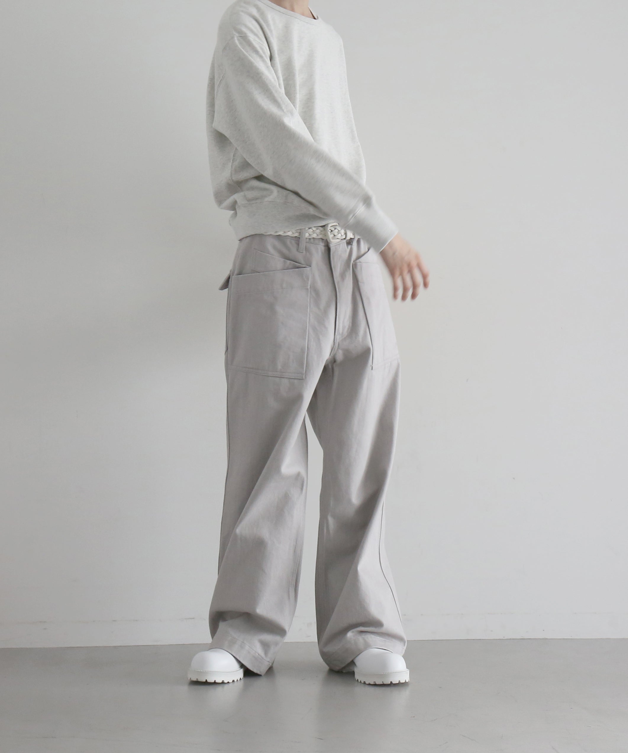 WHOWHAT 12oz denim origami pocket pants "LIGHT GRAY"