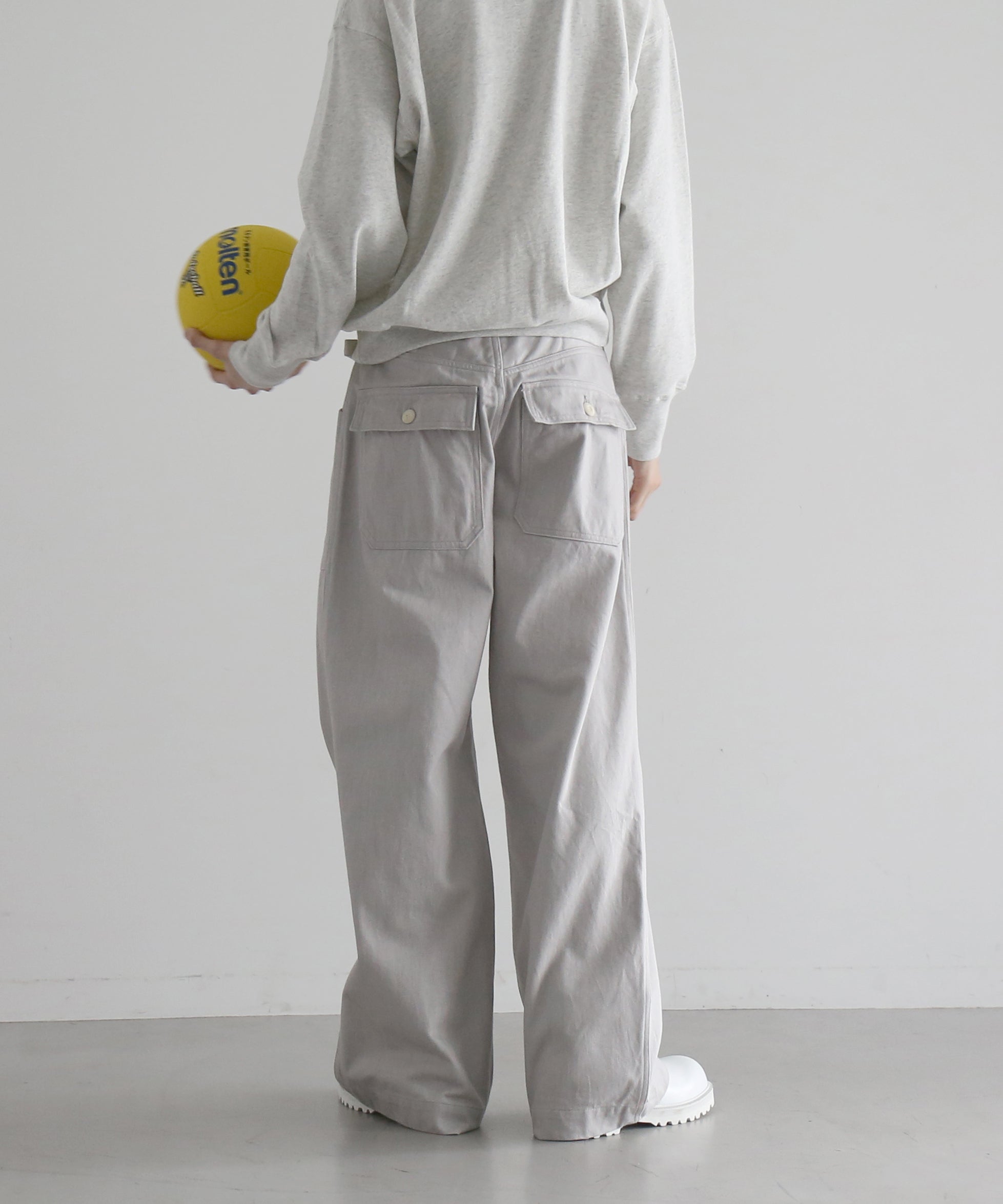 WHOWHAT 12oz denim origami pocket pants "LIGHT GRAY"