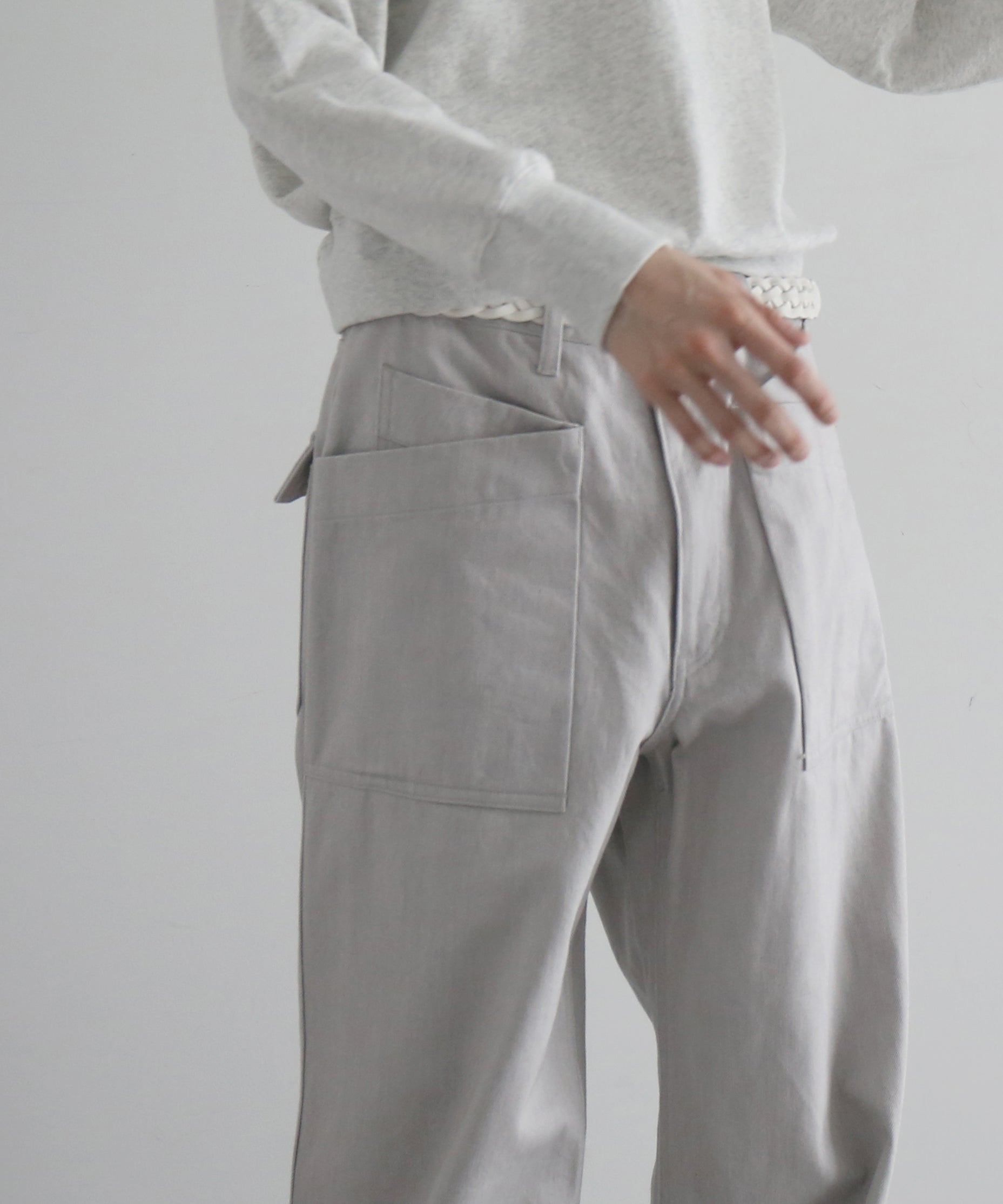 WHOWHAT 12oz denim origami pocket pants "LIGHT GRAY"