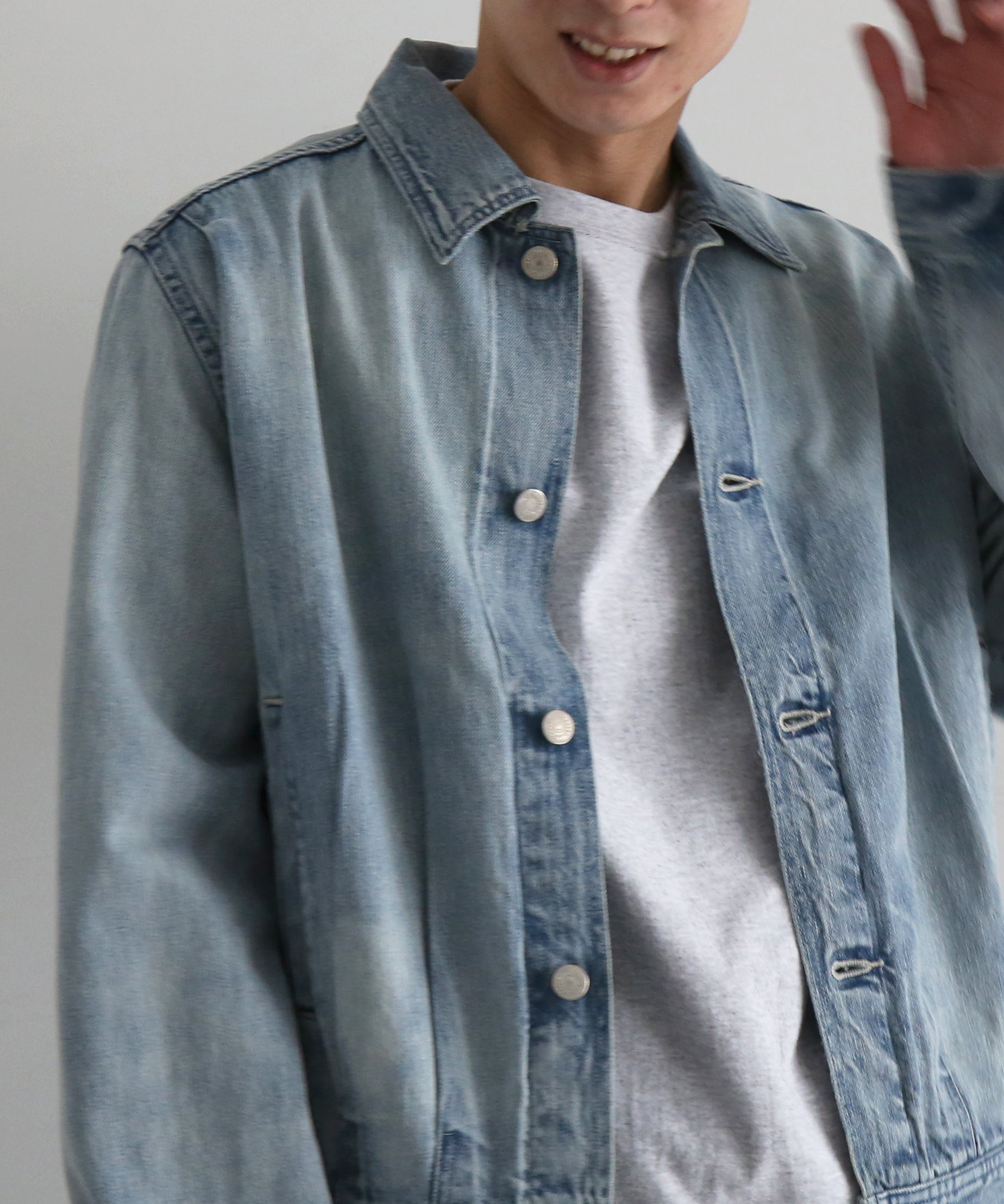 AURALEE Faded selvedge light denim blouson "LIGHT INDIGO"