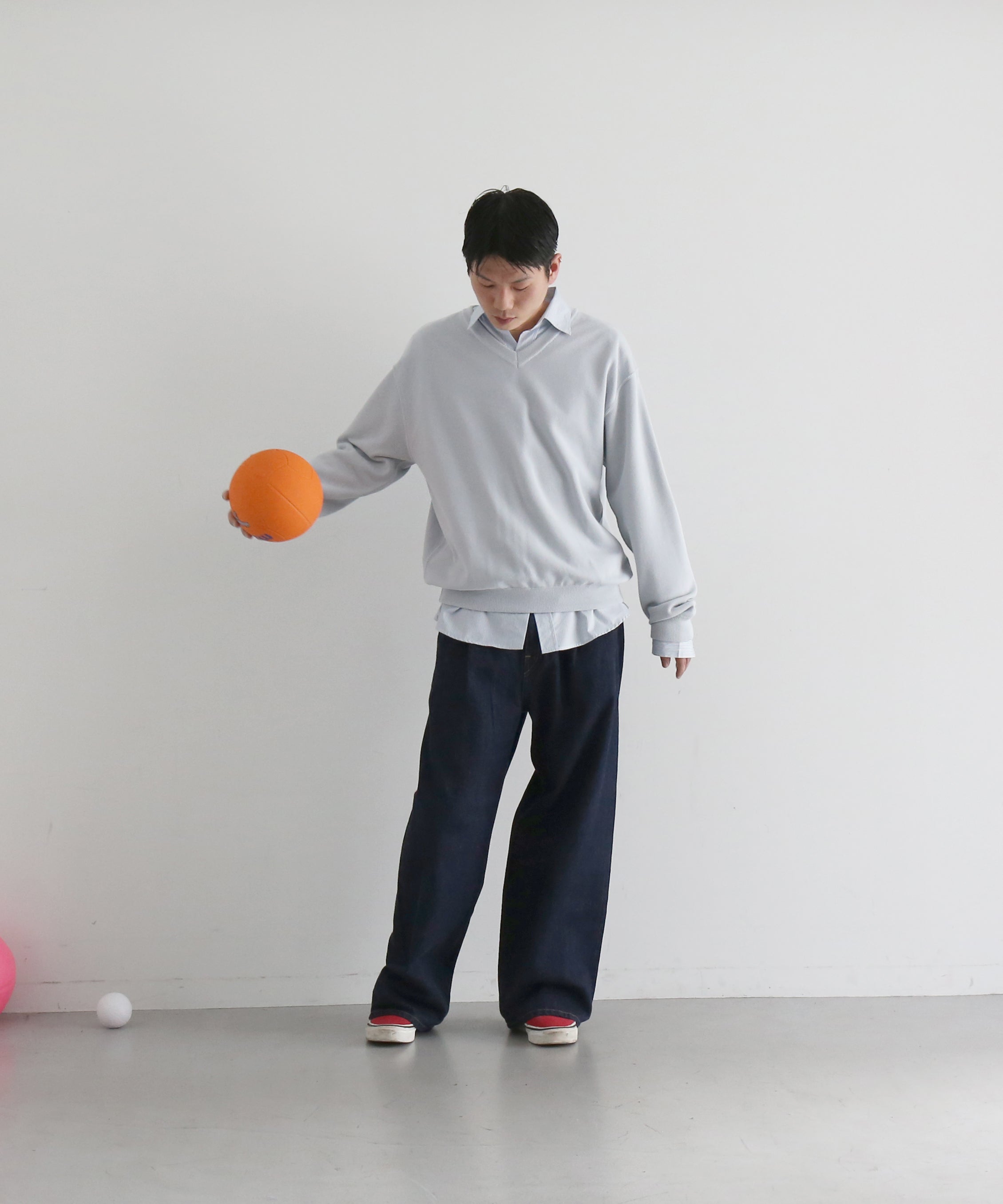 【EXCLUSIVE】crepuscule Co/ra moss stitch p/o "BLUE GRAY"