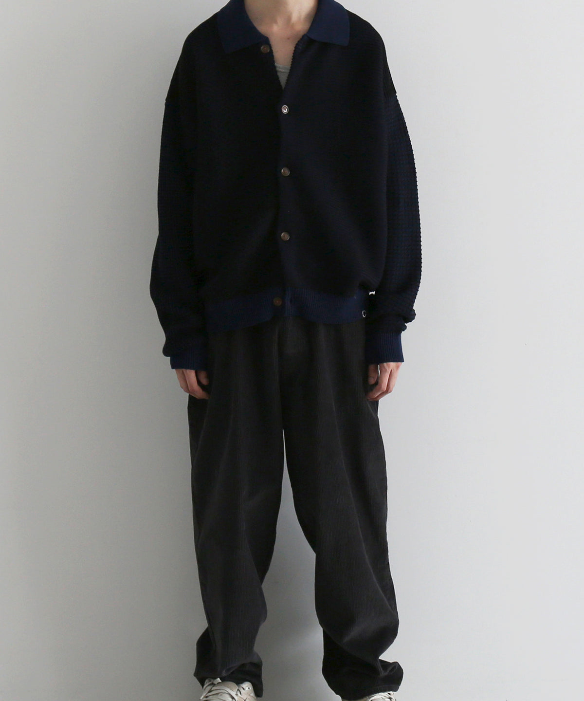 PHINGERIN Multi knit shirt jacket "D:NAVY×BLACK"