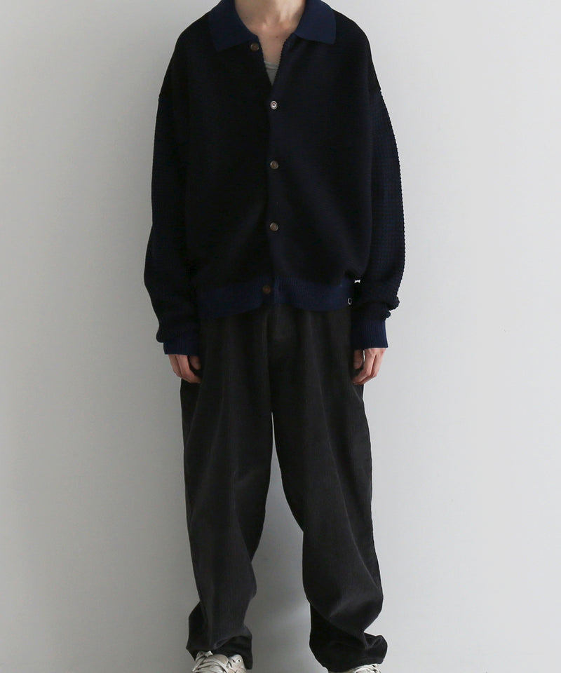 PHINGERIN Multi knit shirt jacket "D:NAVY×BLACK"