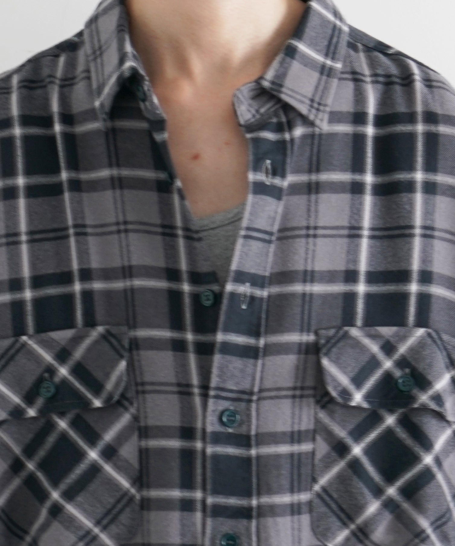 UNUSED Us2524 rayon check shirt "GRAY"