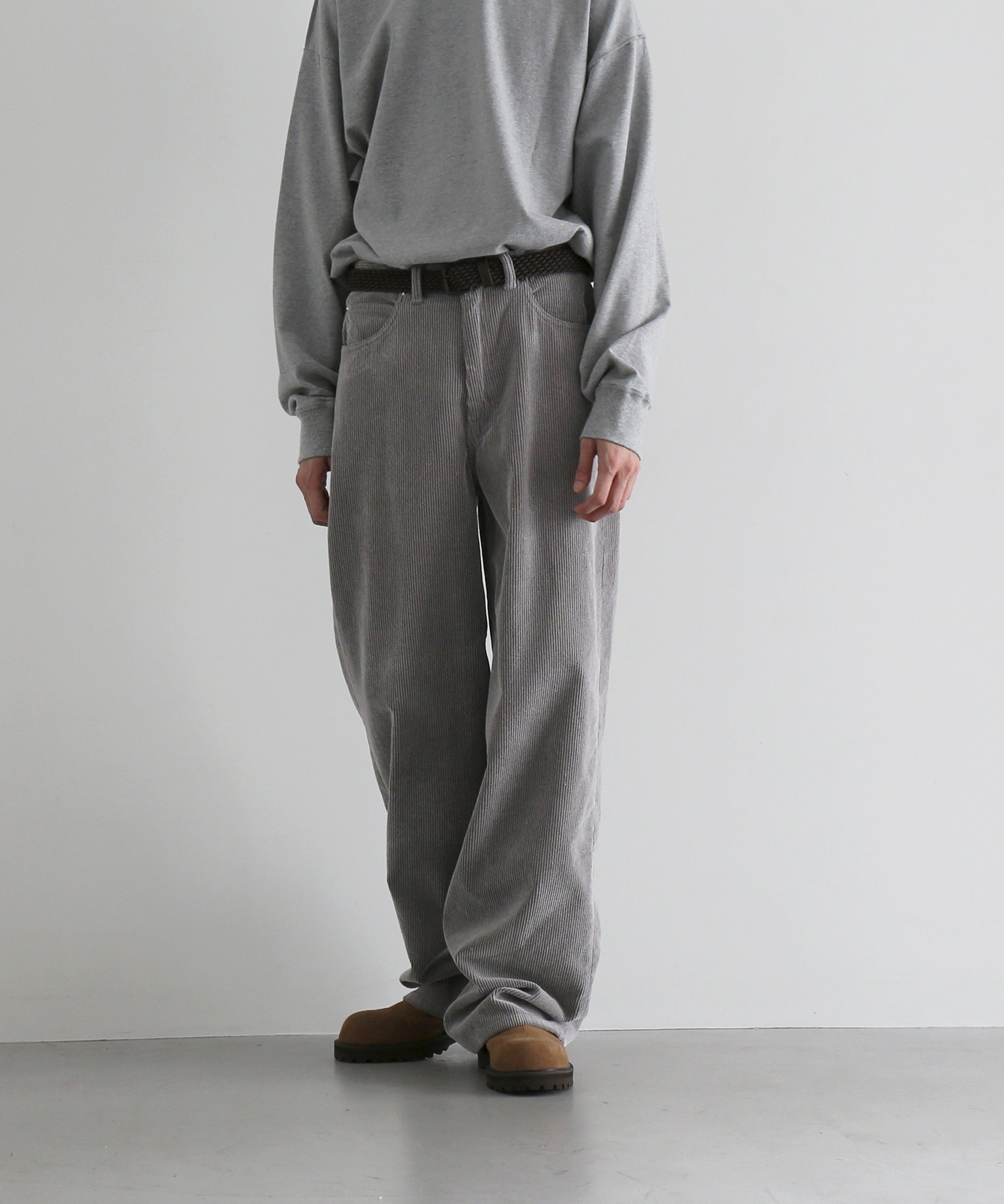 REVERBERATE Flocky corduroy pants - wide "LIGHT GREY×NAVY”