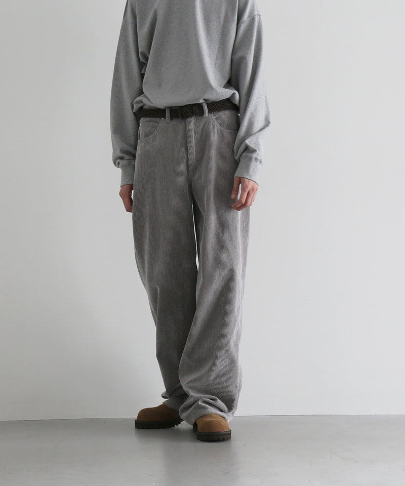 REVERBERATE Flocky corduroy pants - wide "LIGHT GREY×NAVY”
