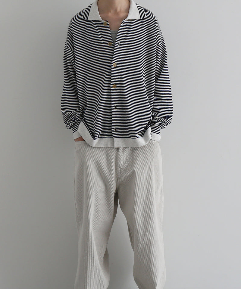PHINGERIN Stripe knit shirt "A:HEATHER GREY×NAVY"
