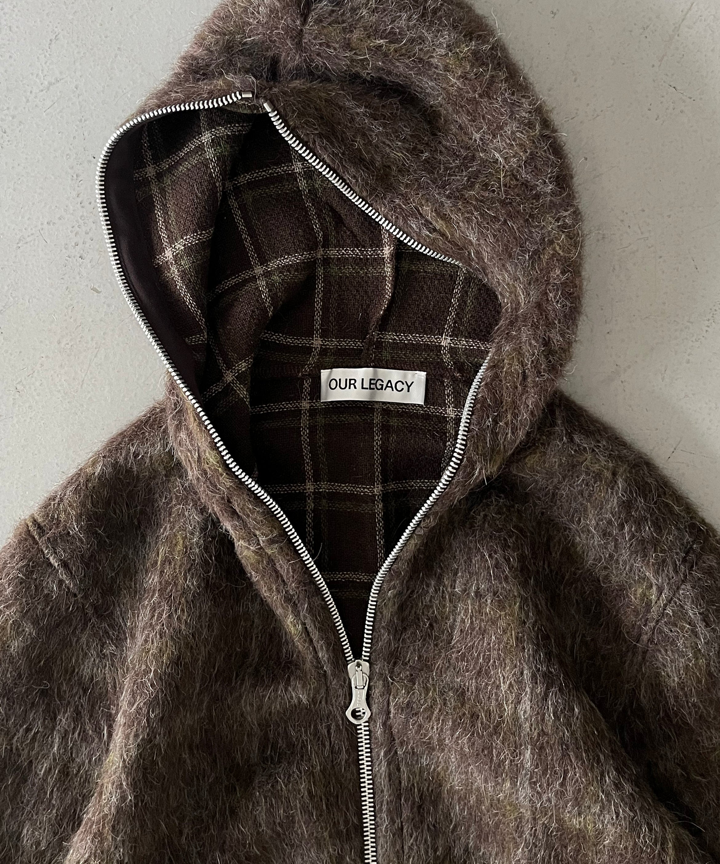 OUR LEGACY Full zip hood "DORF CHECK HAIRY WOOL"
