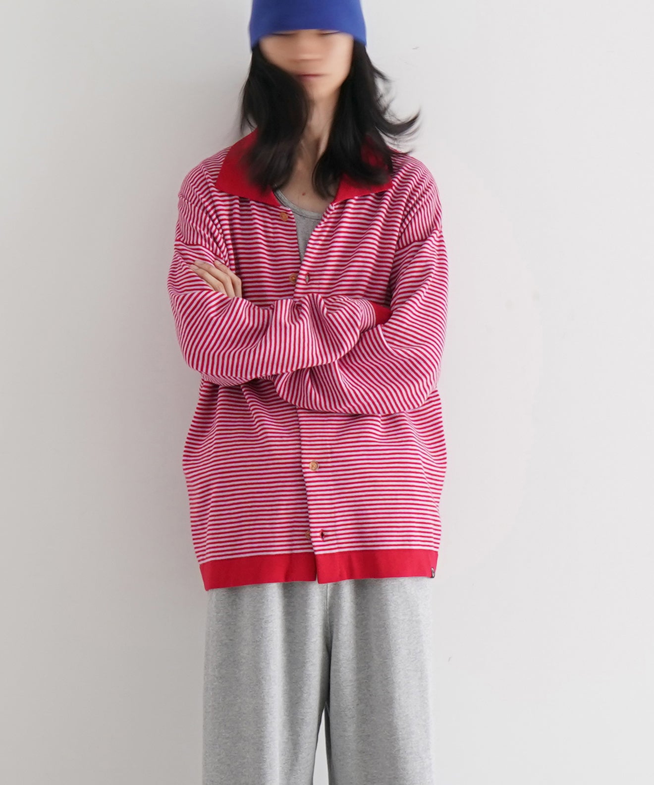 PHINGERIN Stripe knit shirt "A:RED"