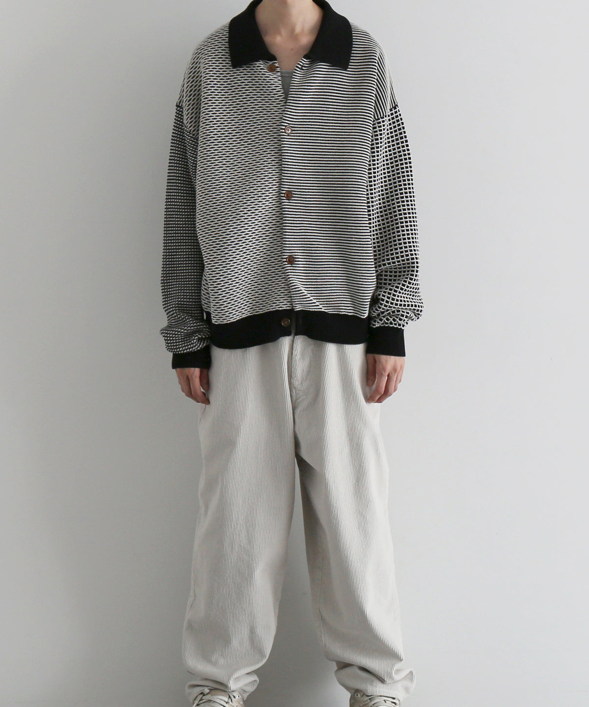 PHINGERIN Multi knit shirt jacket "D:NAVY×BLACK"
