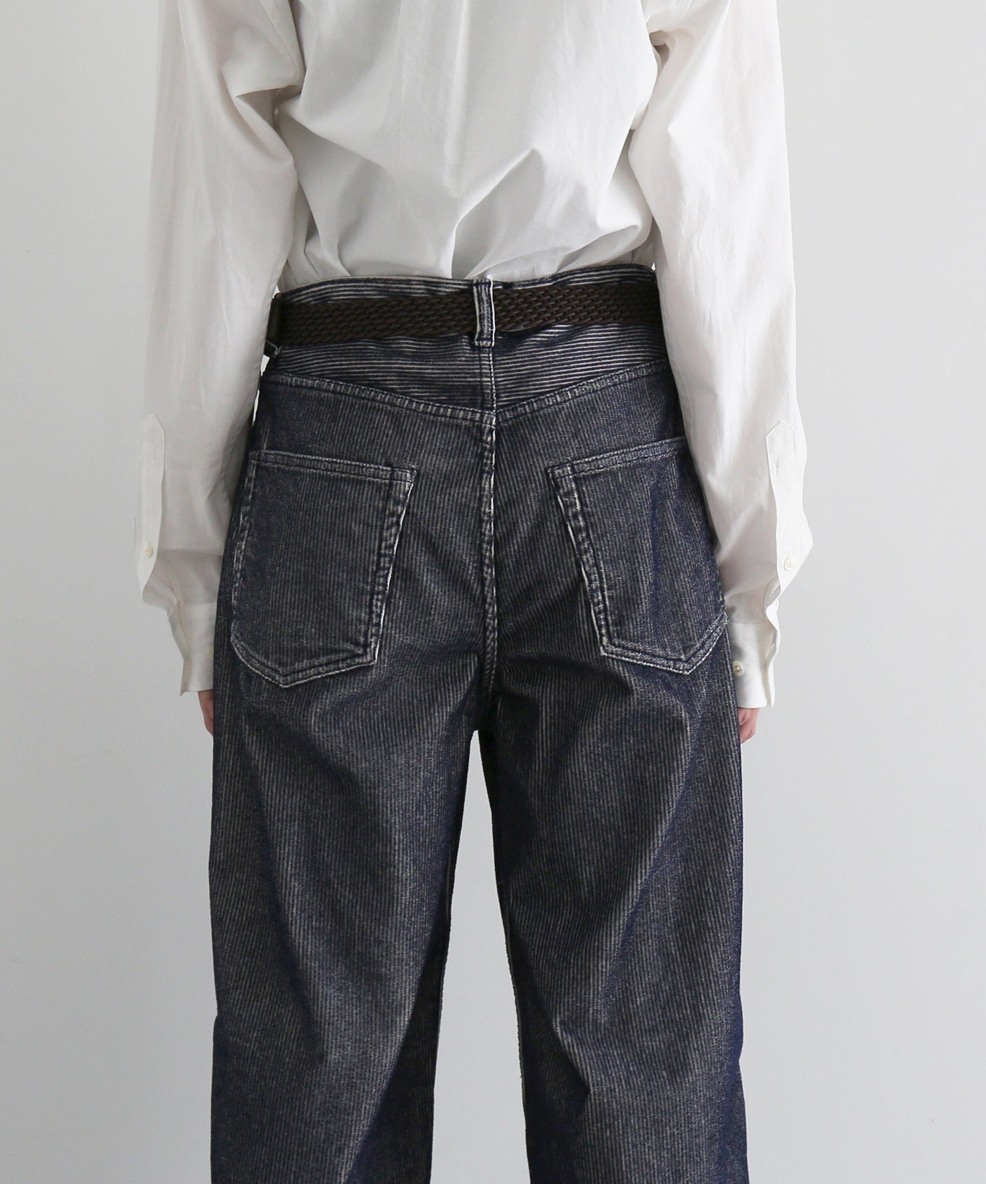 REVERBERATE Flocky corduroy pants - wide "LIGHT GREY×NAVY”