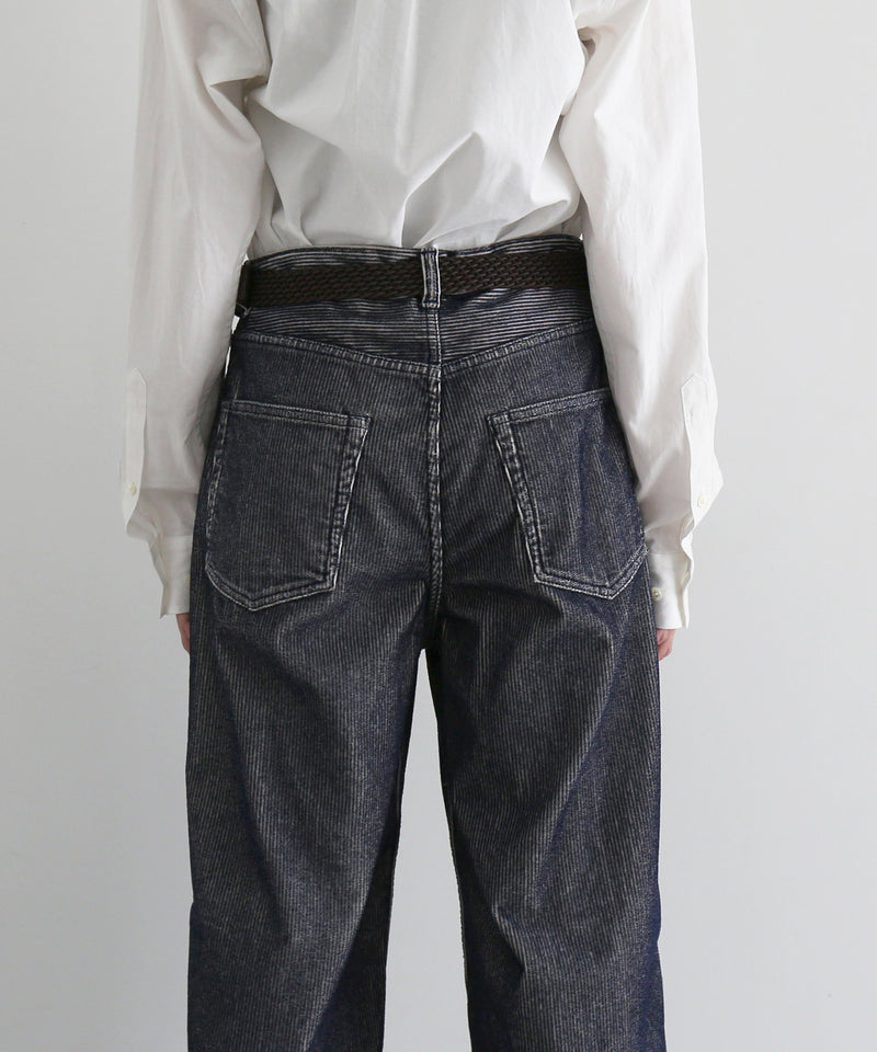 REVERBERATE Flocky corduroy pants - wide "LIGHT GREY×NAVY”