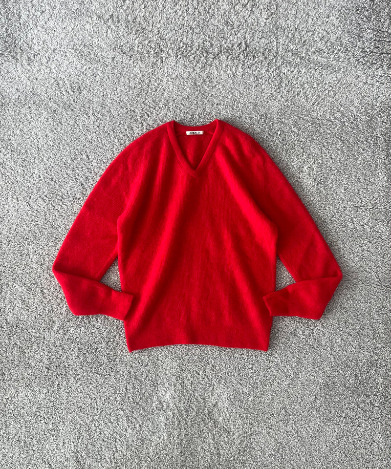 AURALEE Baby suri alpaca sheer knit v-neck p/o “NAVY”
