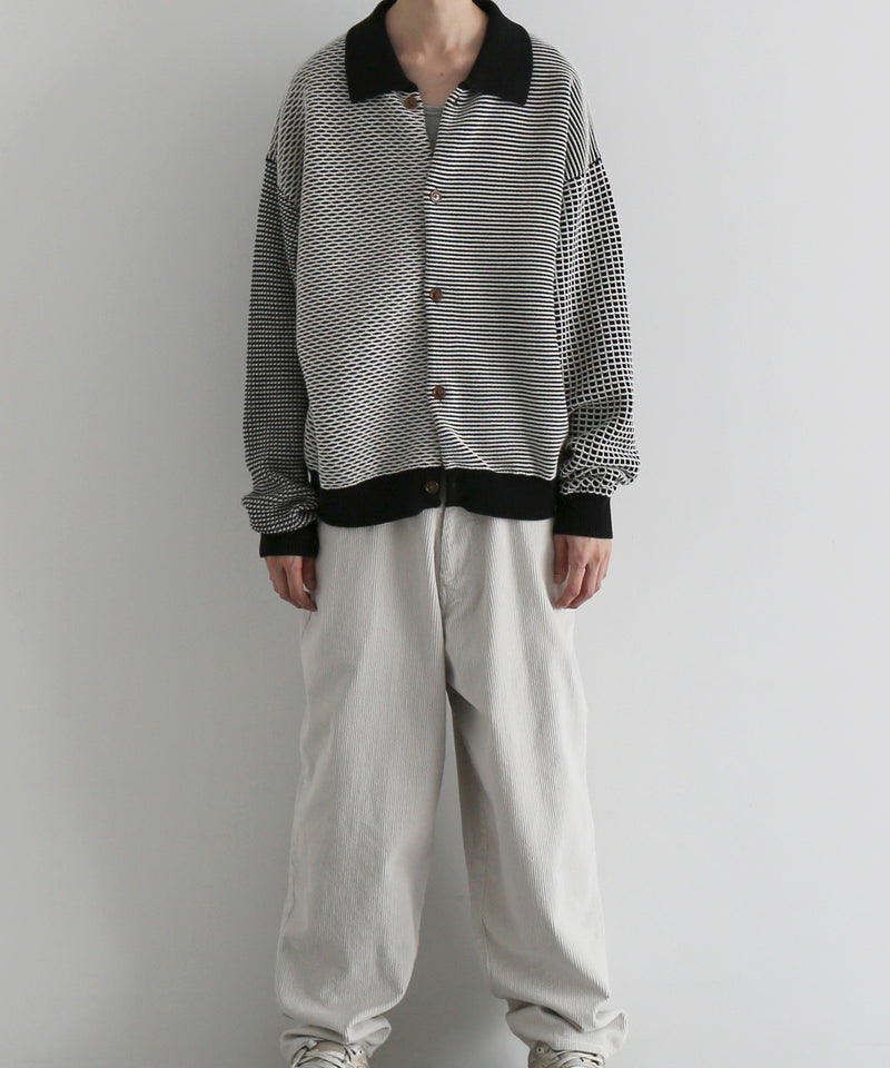PHINGERIN Multi knit shirt jacket "C:BLACK×WHITE"